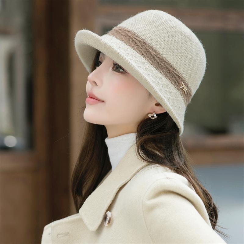 Fashionable bucket hat, Korean-style wool fisherman hat for women, Japanese-style artistic knitted bucket hat, versatile autumn and winter hat with