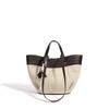 Bag Women's Contrast Color Retro Soft Leather Linen Large Capacity Tote Bag Portable Shoulder Underarm Bag
