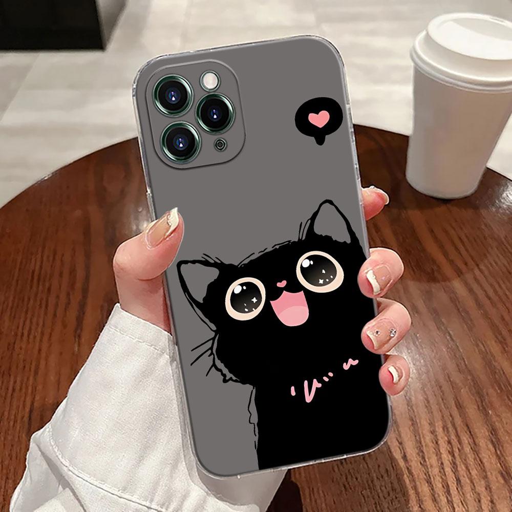 Милый кот Привет Чехол Для Apple iPhone 17 16 15 14 13 12 11 Pro Max 16 Plus 16E 17Air 17Pro Чехол для телефона Силиконовый Funda Черные коты