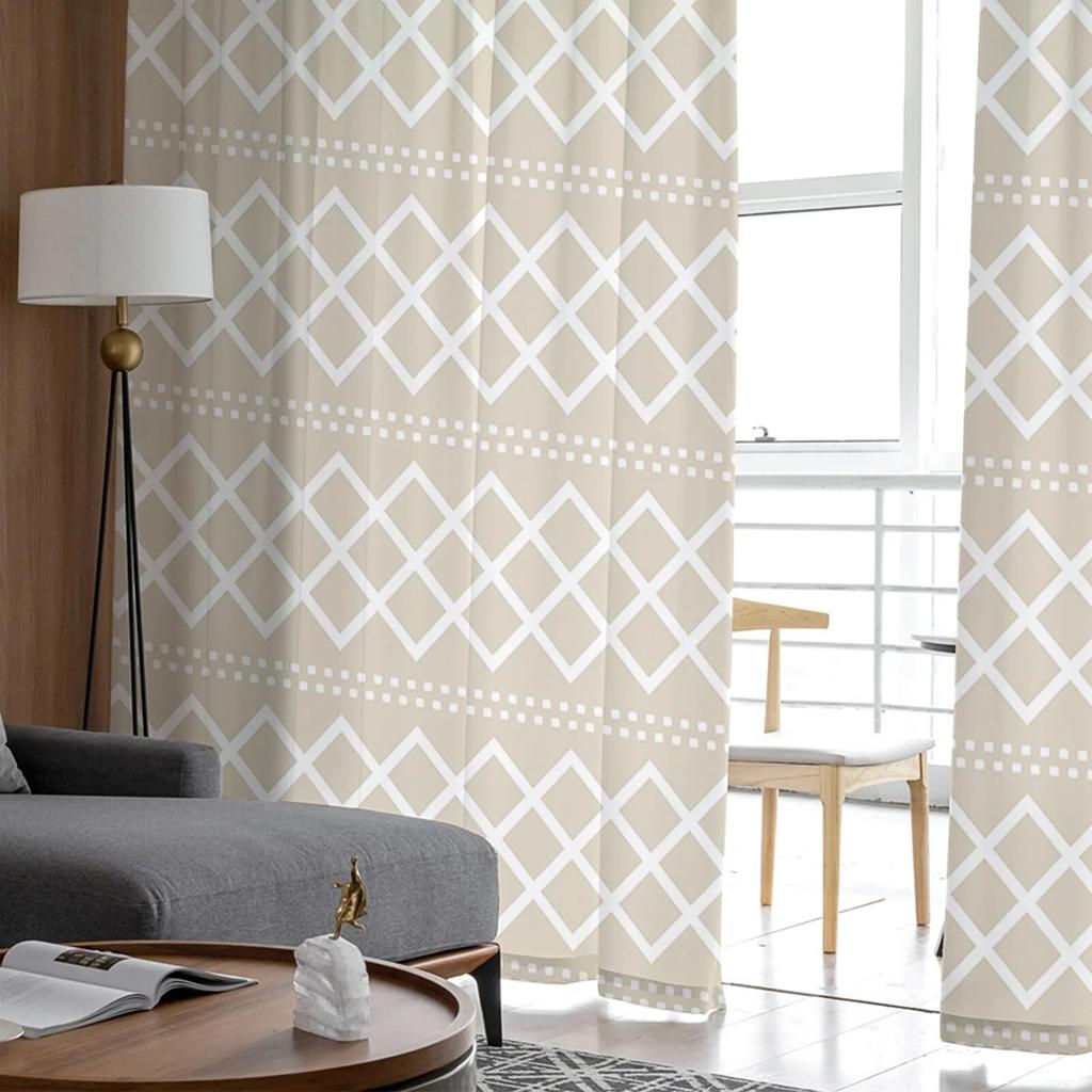 Коричневые тюлевые шторы с геометрической текстурой для гостиной, кухни, домашнего декора, прозрачные шторы из вуали