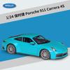 ВЕЛЛИ 1:Модель автомобиля Porsche 911 Carrera 4S, масштаб 1:24, литая из металла, официальная лицензированная, коллекционный дисплей, подарок с подробными деталями
