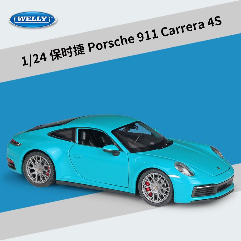 AABKQ1 WELLY 1:Модель автомобиля Porsche 911 Carrera 4S, масштаб 1:24, литая из металла, официальная лицензированная, коллекционный дисплей, подарок с подробными деталями