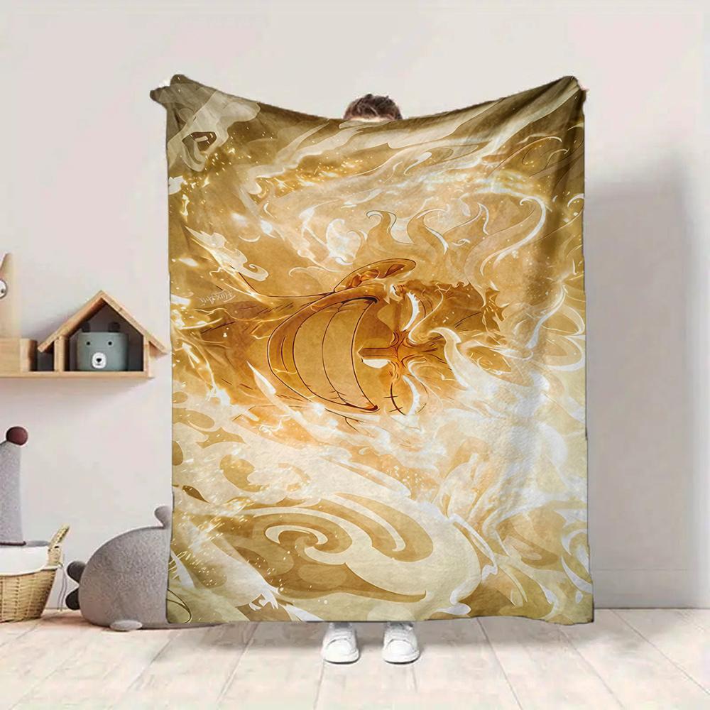 1Pc Golden Wave Fantasy Flannel Blanket, Soft And Comfortable, Casual Warm, Camping Travel, Christmas, Halloween Xmas Gift S1305