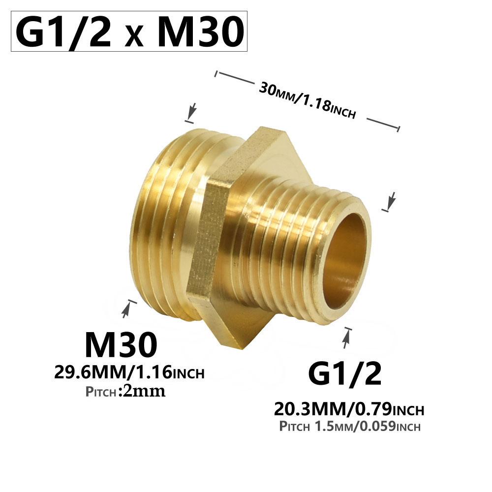 Латунный переходник G1/2 G3/4 Наружная Внутренняя на резьбу M30 Медные фитинги для машины для чистки Кухни Ванной комнаты