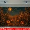Halloween devil pumpkin background cloth, moonlight cornfield photography banner, horror-themed party photo-taking