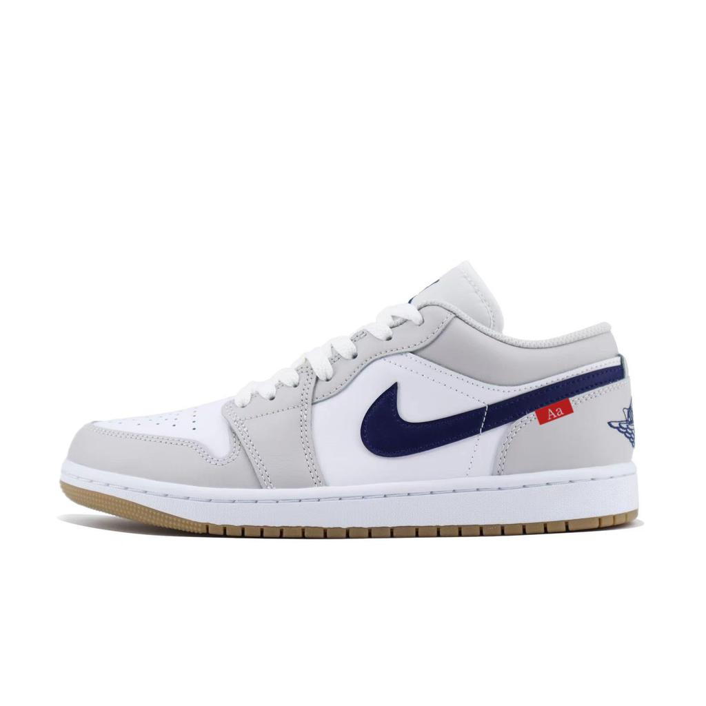 Jordan Air Jordan 1 Амортизация Нескользящая Низкие Винтажные Баскетбольные Кроссовки Унисекс Белый Серый 553558-146(Команда746-)