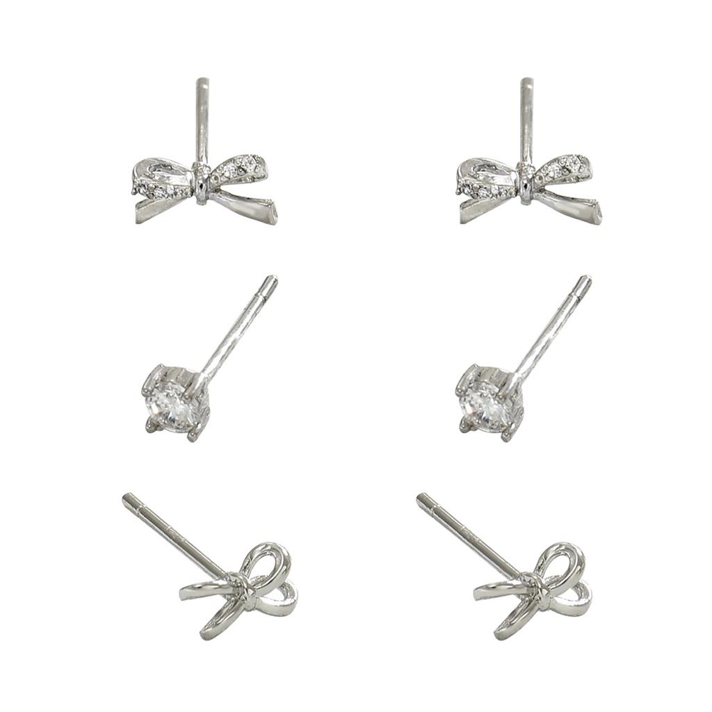Простые и милые серьги-гвоздики с цирконием, женские серьги, серьги в форме банта