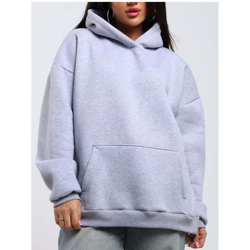 Womens Casual Hooded Sweatshirt Solid Color Loose Fit Long Sleeve Fall Winter Fashion Top