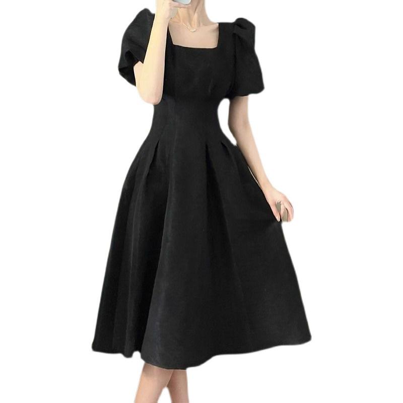 French First Love White Long Summer Dress - Women's Square Neck, Slim Fit, Elegant Style