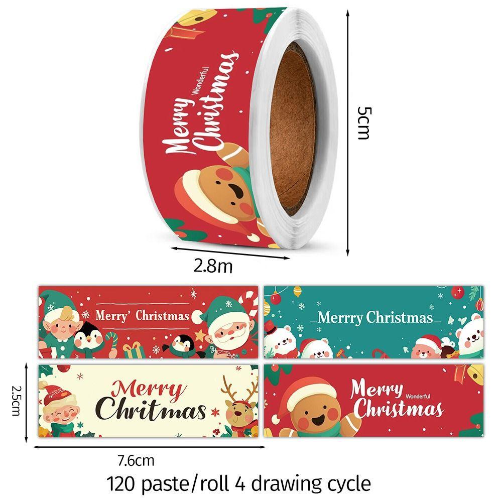 120PCS Multicolor Merry Christmas Stickers 7.6*2.5cm Cartoon Santa Snowman Packaging Decals Package Decoration Mixed Pattern