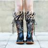 Johnature Длинные сапоги из натуральной кожи с принтом в стиле пэчворк, модная универсальная женская обувь с меховым воротником и леопардовым принтом