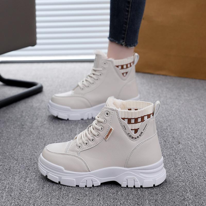 Women's Large Size Soft Sole Winter Warm Fur One Anti-slip Snow Boots Padded Lined Ankle Boots Windproof Outdoor Sports Cotton Boots
