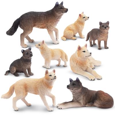 TOYMANY Набор из 8 фигурок волков, Реалистичные игрушки-животные, Семья волков, Популярные животные, Подарок на день рождения, Рождество, Новогоднее украшение, Коллекционный,