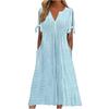 Women's Summer Maxi Dress Boho Eyelet Button V Neck Tie Knot Short Sleeve Midi Dress Summer Beach Vacation Sundress