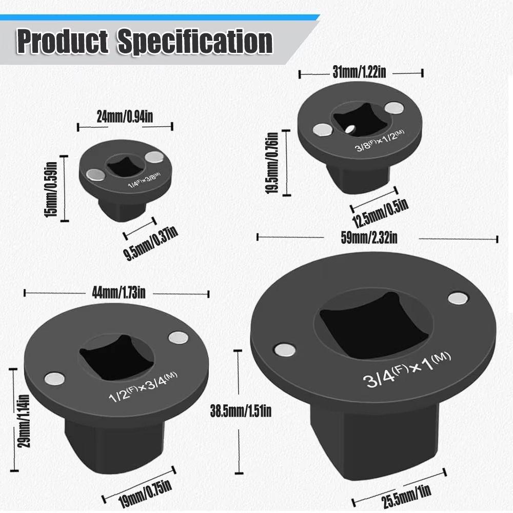 4Pcs Drive Reducing Drive Ratchet Adapter Multi-function Low Profile Reducer  Tight Spaces