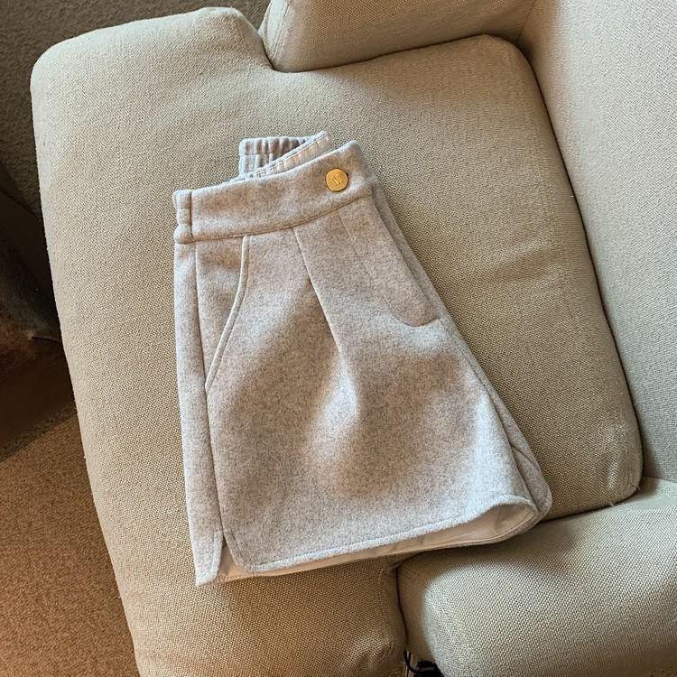 Женские эластичные шерстяные брюки с высокой талией и широкими штанинами, с разрезом, стройнящие, осенне-зимние, свободного кроя.