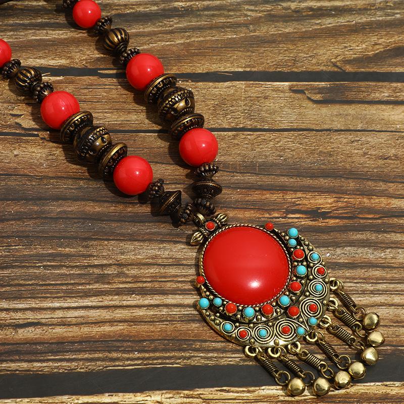 Старинное ожерелье, женское ретро-ювелирное украшение, кулон в виде китайского ветра, бусины из дерева, колокольчик, кулон для путешествий в Юньнань, одежда, аксессуары