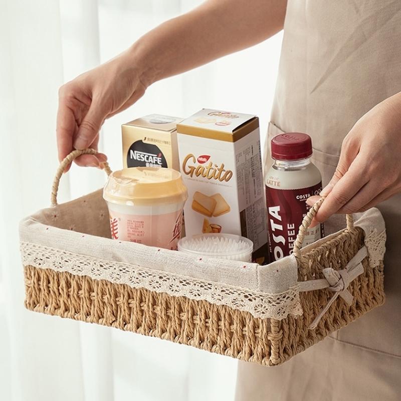 Kitchen Fruit Bowls Rattan Basket Wicker Storage Basket Bath Basket Desktop Sundries Organizer Storage Box Organizer Room Decor