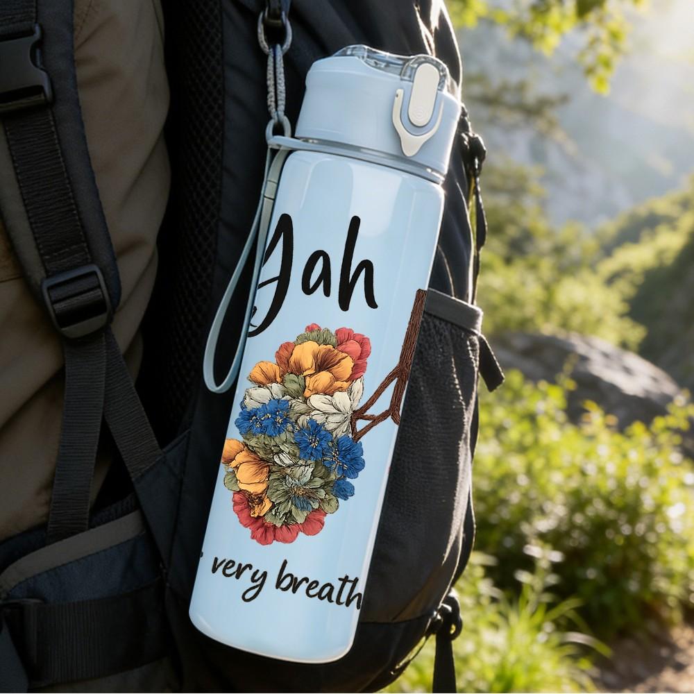 1PC Floral Paris Letter Print 750ml Color Plastic Sports Water Bottle Leakproof Flip Straw Lid Suitable for Sports Office Home Use