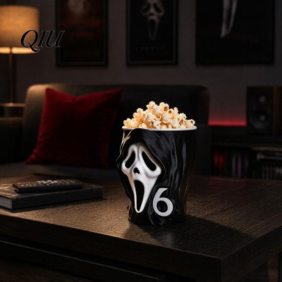 Screaming Skull Ornament 3D Printed Halloween Popcorn Bucket, Decorative Box Table Fun Tabletop Decor Ornament, Creative Container for Living