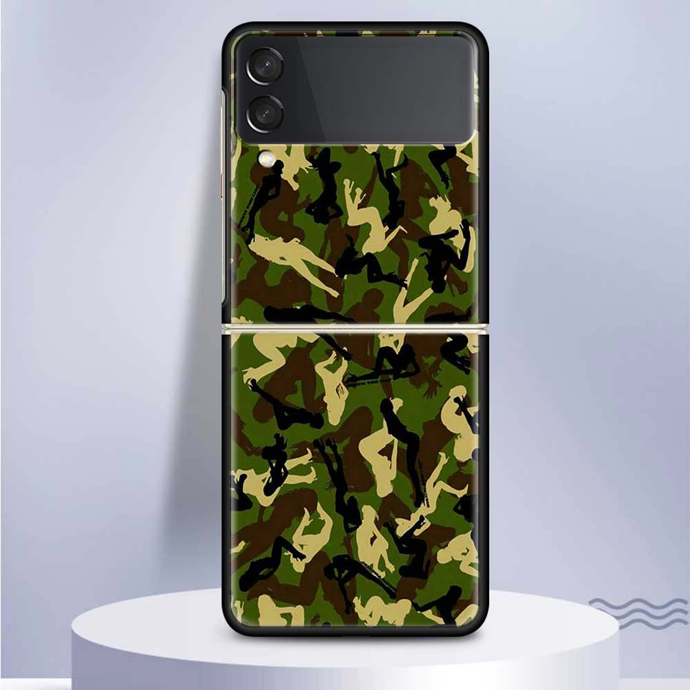 Камуфляжный военный чехол для телефона Samsung Galaxy Z Flip 5 4 3 5G, черный твердый чехол ZFlip 5 4 3, роскошный противоударный чехол-бампер