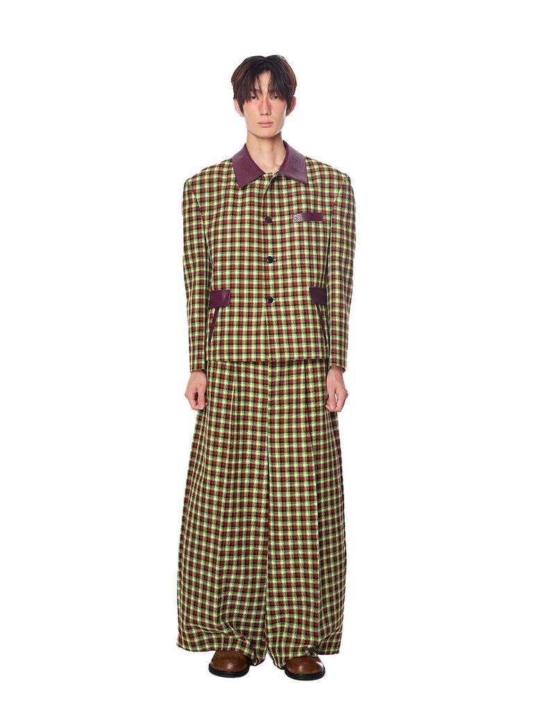 GREEDILOUS Check Wide Single Pleats Pants