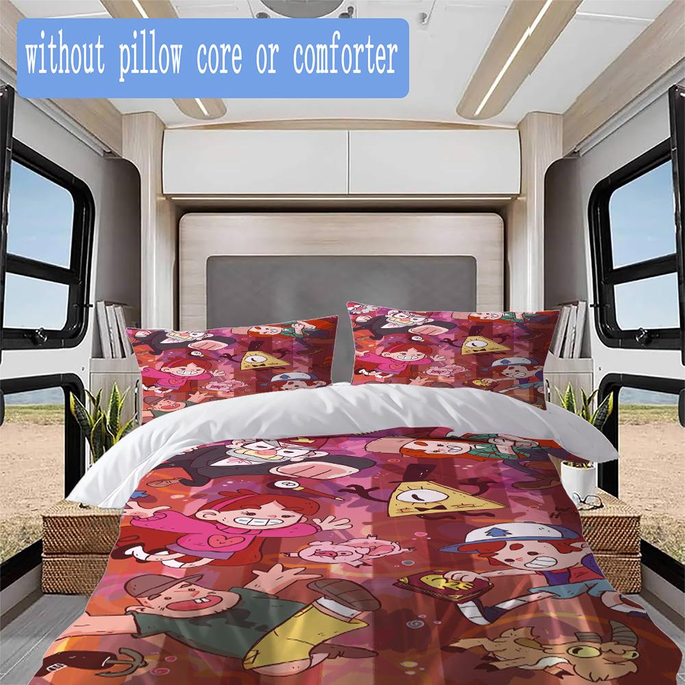 Gravity Falls cartoon Pattern Bedding,Quilt Set Quilt Cover Pillowcase Home Birthday Gift (1*duvet cover+2*pillowcase,without core)XSJT0917563