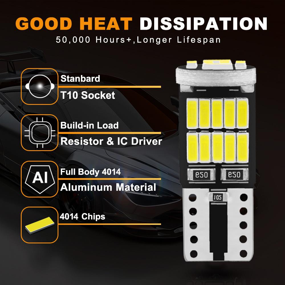 10 шт. Суперяркие светодиодные лампы T10/W5W 6000K с чипами SMD 4014 для освещения салона автомобиля и номерного знака