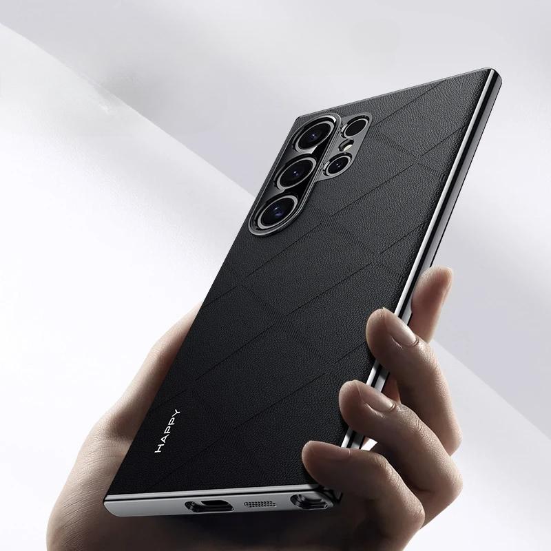 Роскошный кожаный чехол для телефона Samsung S25 Ultra Plating Camera Lens Ptotection Hard Back Cover Bumper для Galaxy S25 Plus