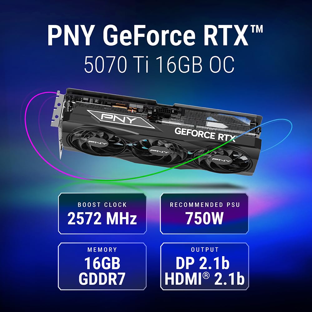 Видеокарта PNY GeForce RTX 5070 Ti 16GB с заводским разгоном, тройной вентилятор VD9079 VCG5070T16TFXPB1-O