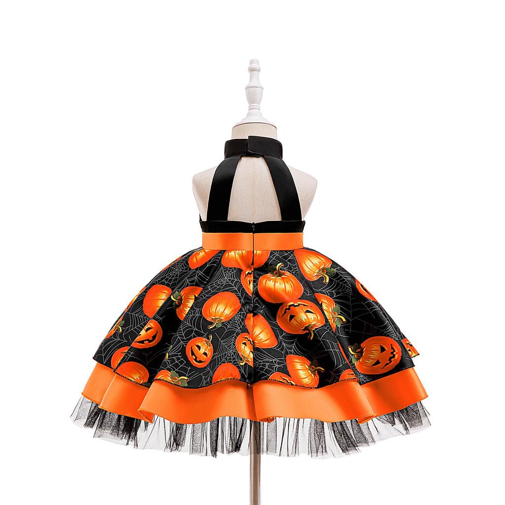 Halloween Kids' Formal Costume - Girls' Witch & Pumpkin Print Party Dress