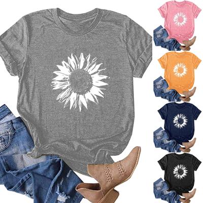 Женская модная короткая футболка с цветочным принтом и круглым вырезом, свободная блузка, верхняя рубашка