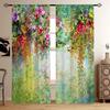 2 Panels Colorful Floral Plant Printed Curtain Thin Polyester Curtain, Living Room Bedroom Decoration