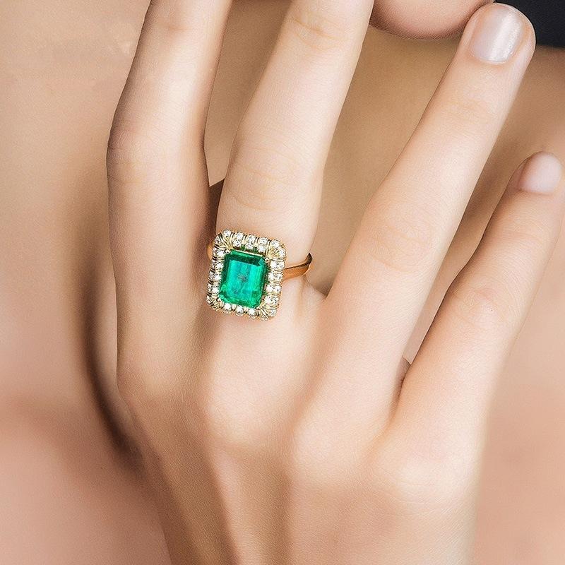 WOSIKATE Винтажное Кольцо с Изумрудным Камнем для Женщин Медь С Позолотой 18K Помолвочное Кольцо Модные Украшения