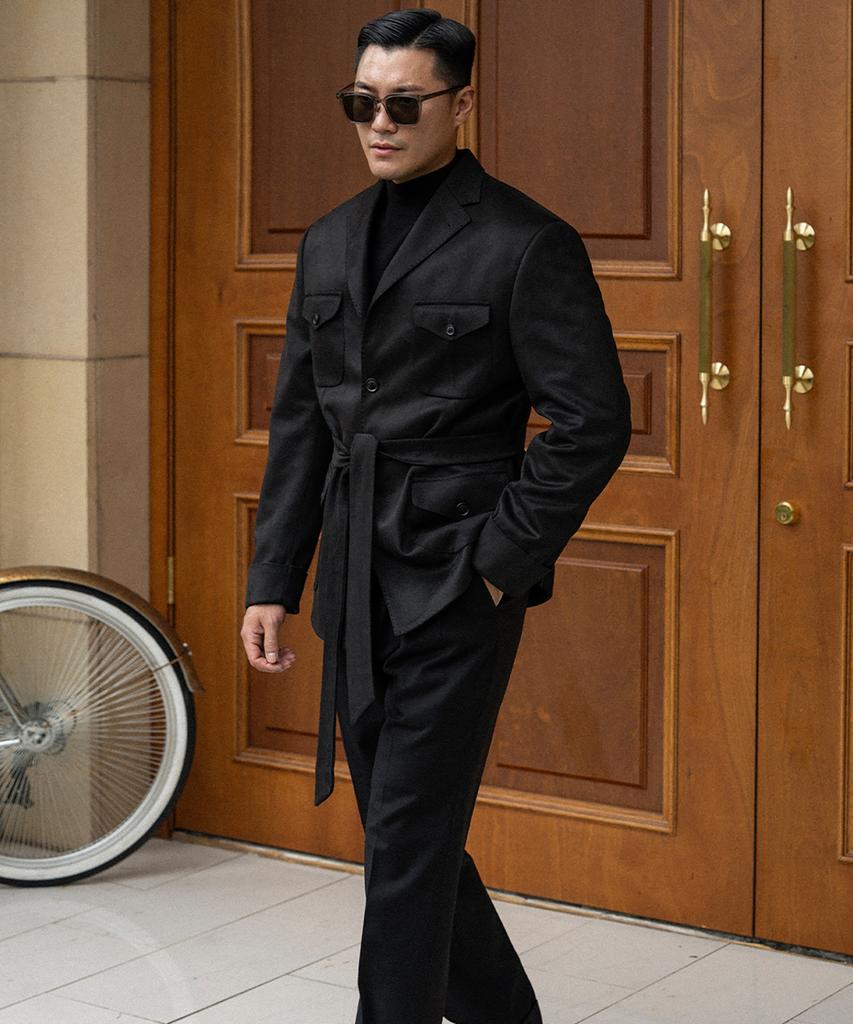 Allclassic Alcjk002 Tailored Suede Safari Jacket_Black