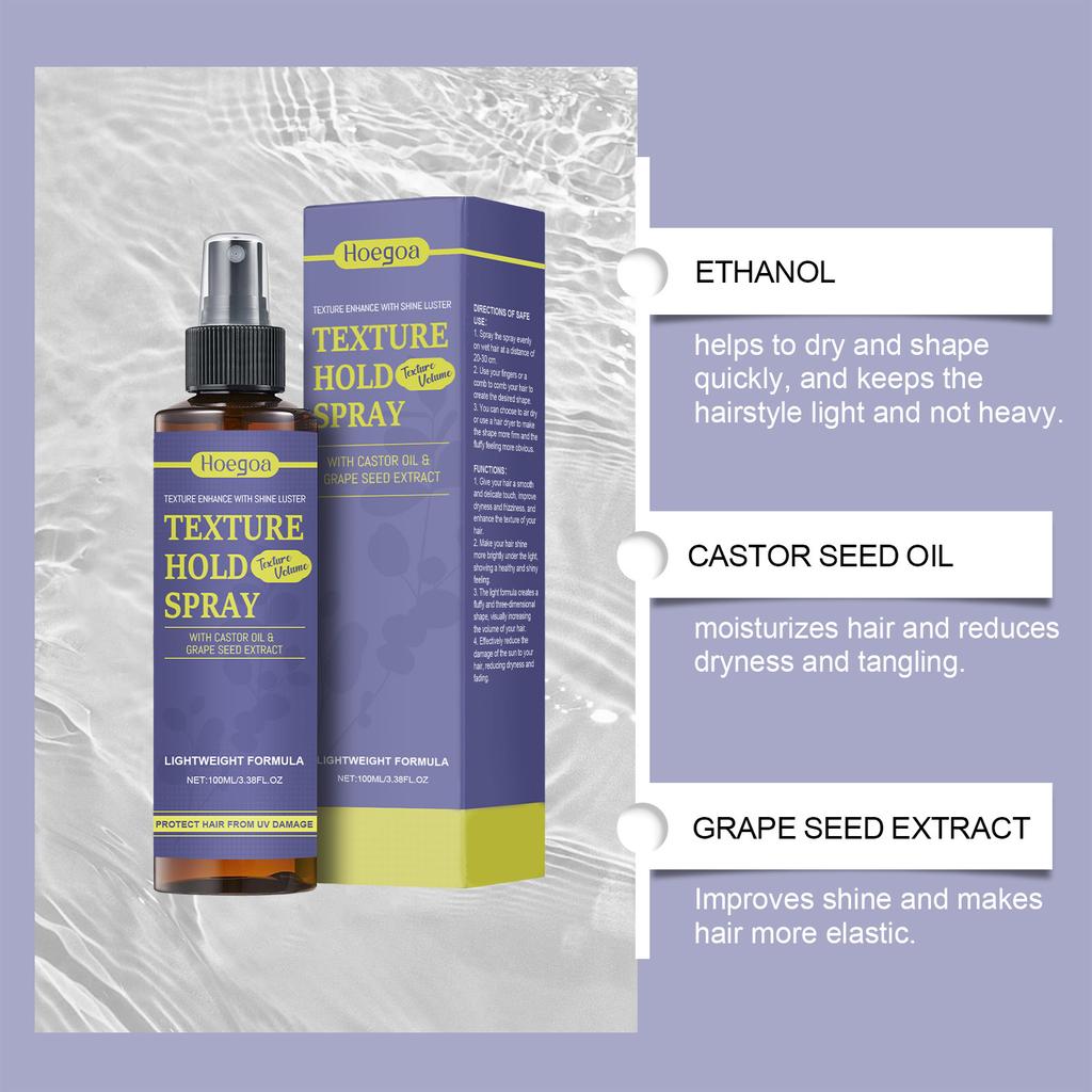 100ml Texturizing Hold Spray with Castor Oil & Shape Seed Extract - Lightweight Formula, 5s Dry, No Residue, Styling & Protection,Hair Styling Product