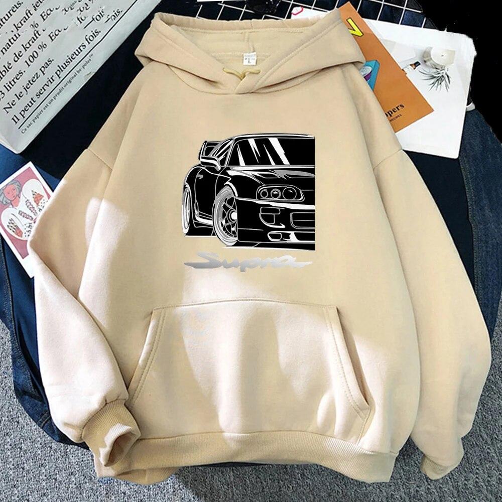 Vintage Anime Car Print Men Women Hoodie Casual Oversized Pullover Popular Sweatshirt Fashion Streetwear Unisex Clothing