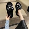 Fashion 2024 Winter New Women's Home Solid Color Flower Pearl Decorated Fluffy Furry Cotton Slippers