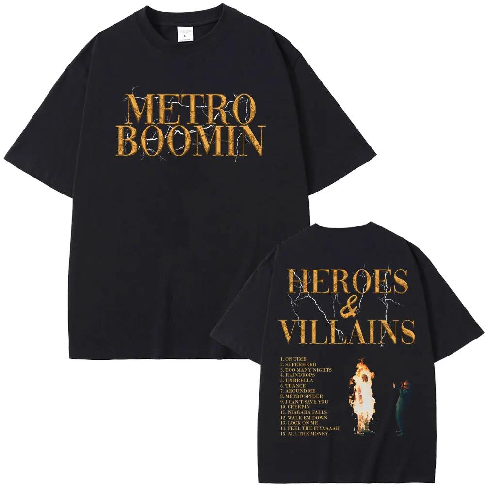Футболки с двусторонним принтом Rapper Metro Boomin Heroes & Villains для мужчин и женщин, хип-хоп, винтажные, оверсайз, мужские, крутая уличная одежда