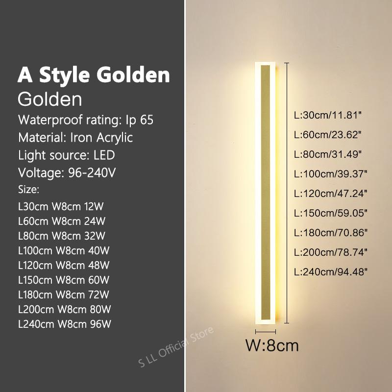 Modern Waterproof outdoor Long Strip LED wall lamps IP65 Aluminum Wall Light Garden porch Sconce Lights 110V 220V wall washer