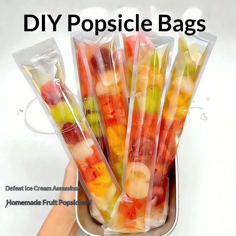 100/50Pcs Disposable Transparent Popsicle Bags Ice Cream Juice Yogurt Chocolate Ice Bags Diy Kitchen Accessories Cool Summer