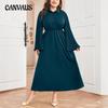Plus Size Women's Autumn Loose Vintage Solid Color Shirt Collar Temperament Commuter Literary Waist Dress