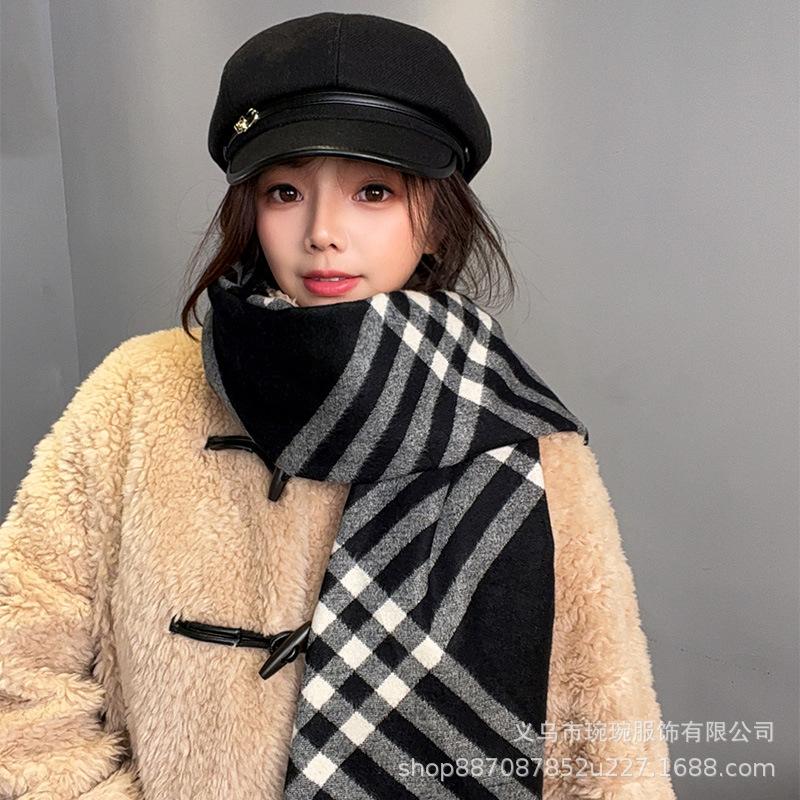 Star scarf women's autumn and winter shawl black plaid black and white plaid large shawl student travel photo scarf