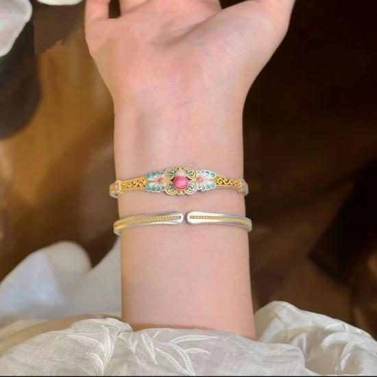 Nafulu Peach Fairy Enamel Gold-Painted Gourd Bracelet for Women, New Chinese Style Vintage Ring Set, Necklace, Pendant