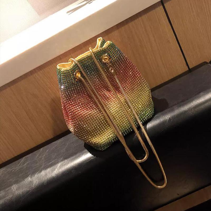 Yogodlns Женские модные сумки-ведра со стразами и бриллиантами, женские сумки на плечо с цепочкой в ​​стиле ретро, ​​блестящие маленькие сумки через плечо, женские сумки