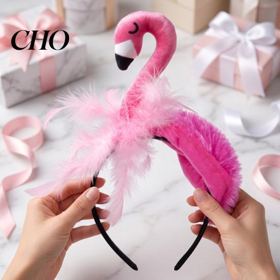 Three-dimensional Flamingo Headpiece Women Headband 3D Design Pink Feather Soft Velvet Plush Fabric Hair Hoop Summer Beach Festival Party Accessory