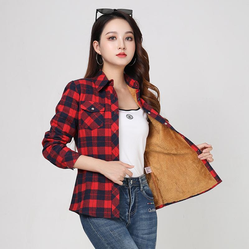 Зимняя теплая женская бархатная толстая куртка в клетку, стильная рубашка, пальто, повседневная верхняя одежда