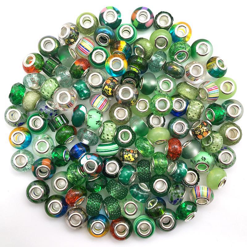 Ассорти из бусин с крупными отверстиями в стиле панцзя (10 шт): Желтый, зеленый, розовый, синий, фиолетовый для браслетов своими руками.