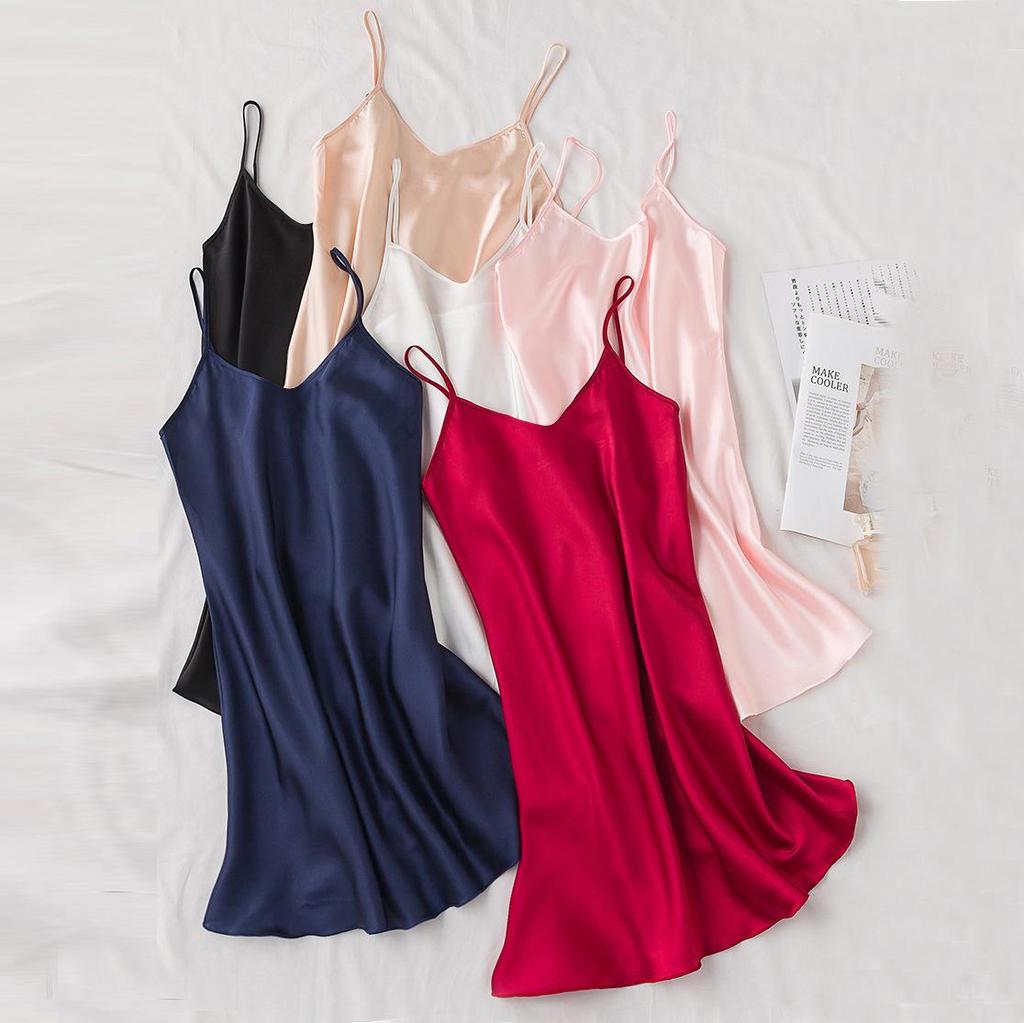 Women's Summer Imitation Silk Spaghetti Strap Nightdress - Ice Silk Vest, Sexy Pajamas & Outerwear