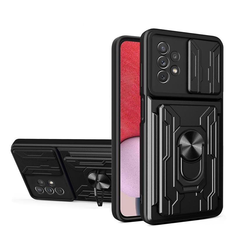 Slide Camera Shockproof Armor Case for Samsung Galaxy A53 A73 A33 A13 A12 S21 S22 Redmi Note 11 10C iPhone 13 12 11 Pro Max Card Holder Stand Cover
